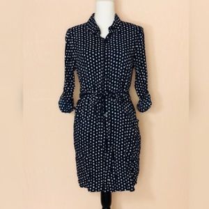 Doe & Rae Navy Polkadot Button-Down Shirt Dress
